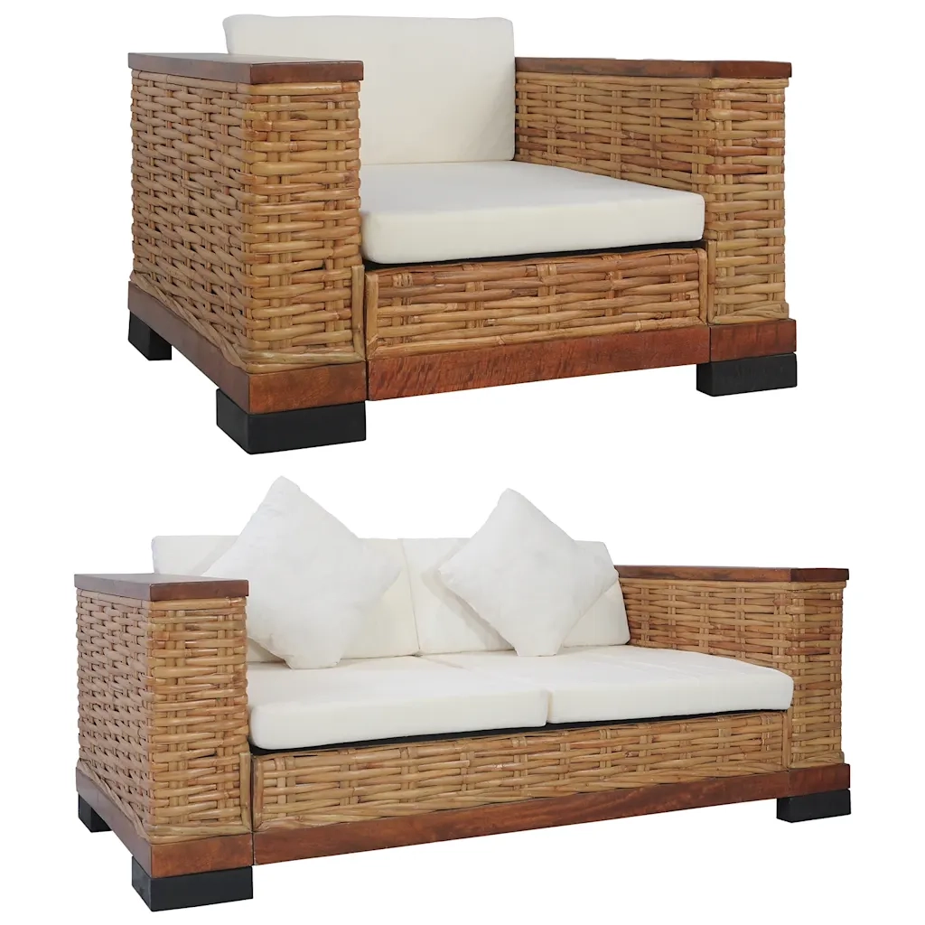 Set di Divani 2 pz con Cuscini in Rattan Naturale Marrone cod mxl 6844