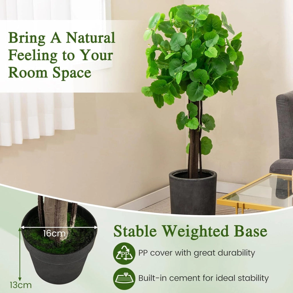 Albero Artificiale 110 cm in Vaso, Albero di Melo Selvatico Finto con Tronco in Legno, Rami in PE, Foglie di Ortensia, Muschio Lussureggiante, Albero di Ortensia per Decorazione Casa Ufficio