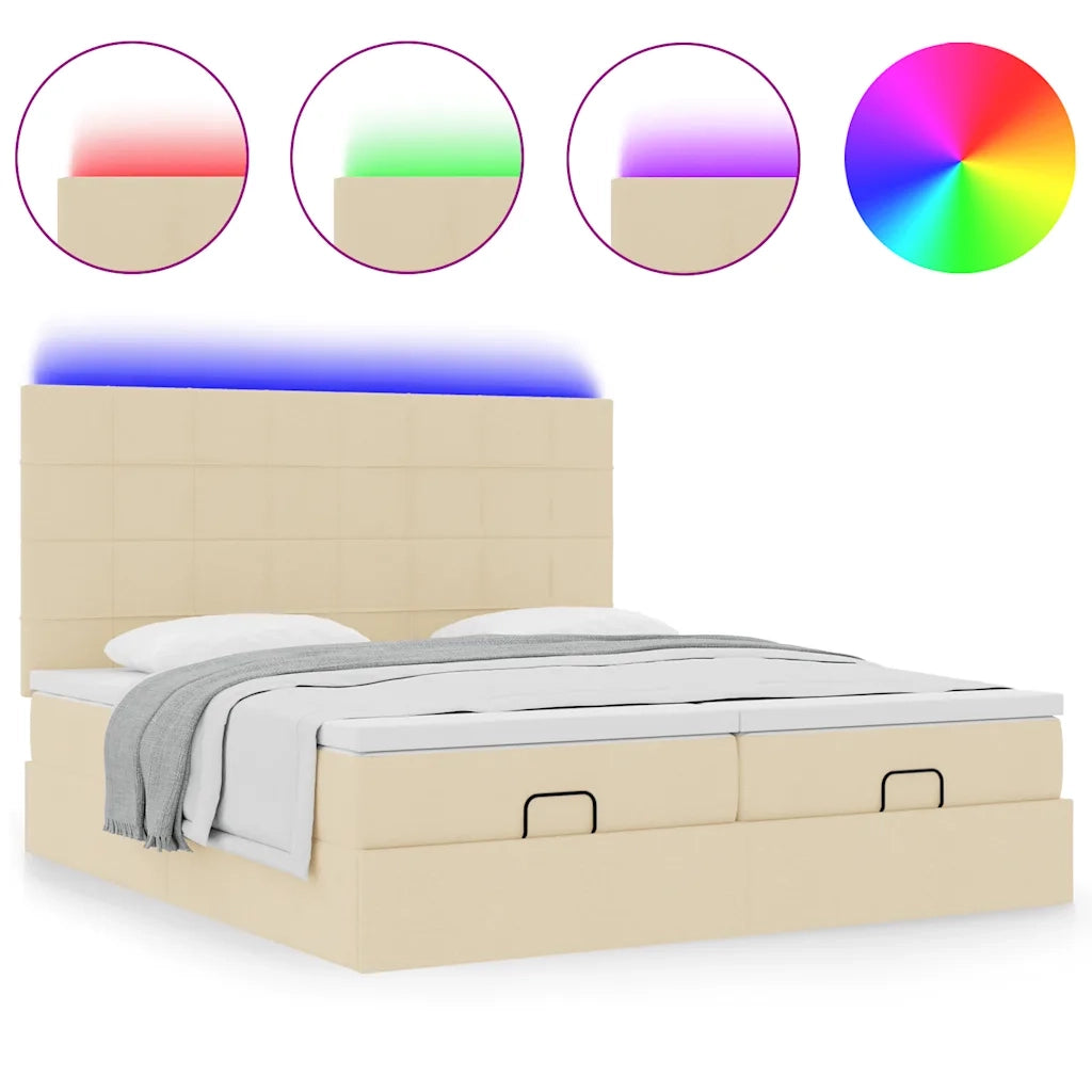 Struttura Letto Pouf con Materassi Crema 160x200 cm in Tessuto 3314539