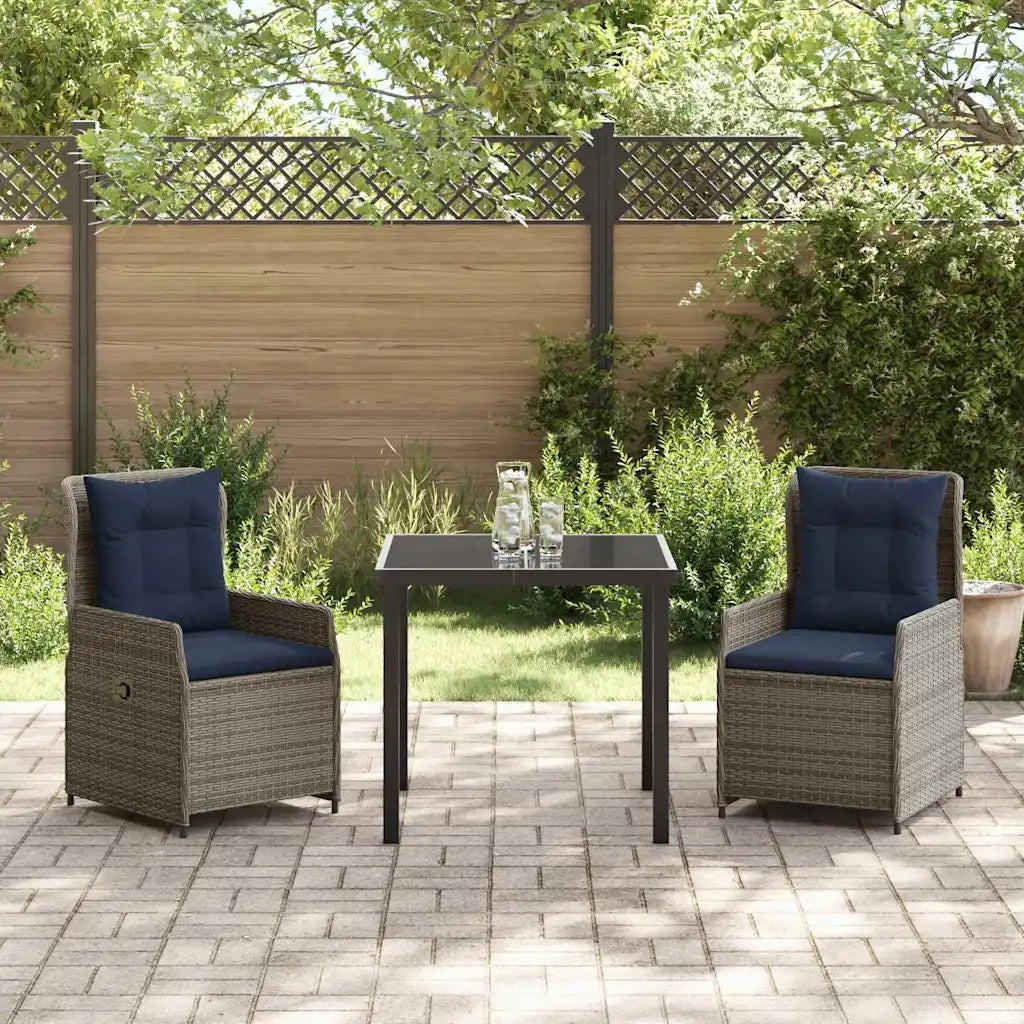 Set da Pranzo per Giardino con cuscino 3 pcs Grigio Poly Rattan 3381030
