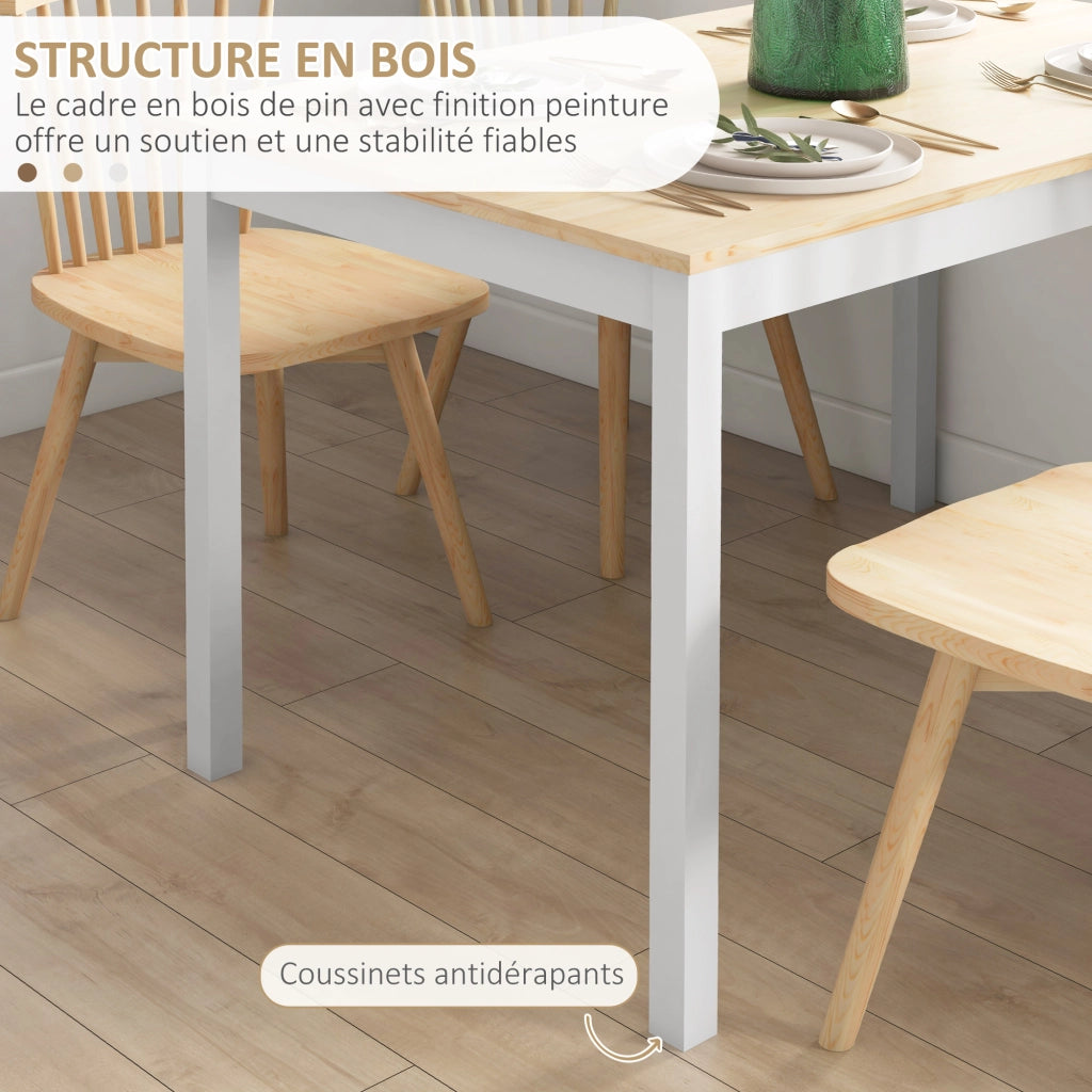 Tavolo da pranzo in legno massello design vintage ¨C Minimal ¨C naturale e bianco 120 cm