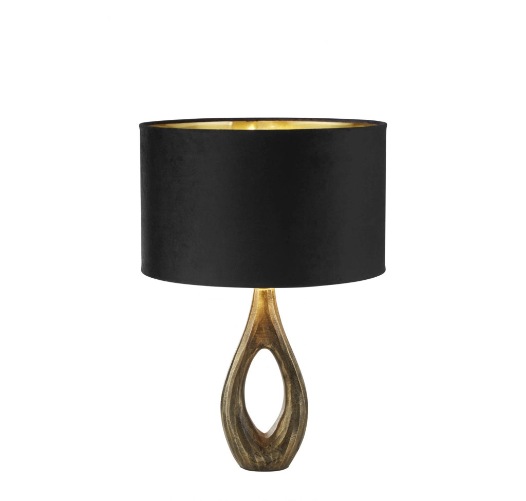 Lampada da tavolo Bucklow - Metallo ottone anticato e paralume in velluto nero