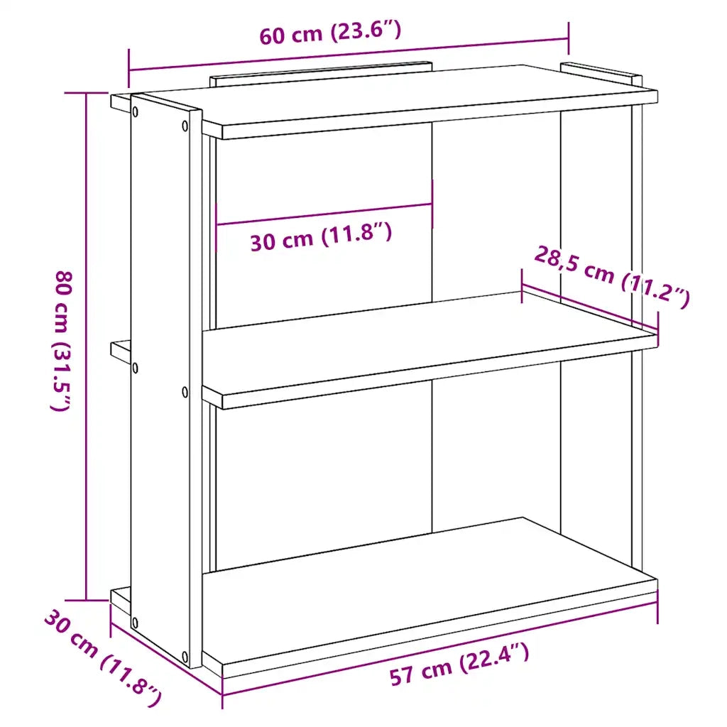 Libreria a 3 Ripiani-Scaffale per Libri-Mobile di Stoccaggio Nera 60x30x80 cm in Legno Multistrato