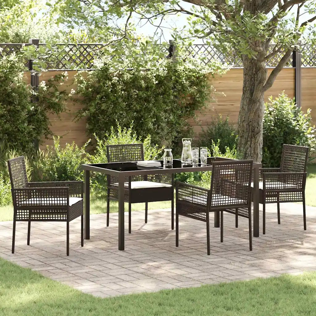 Set da Pranzo per Giardino con cuscino 5 pcs Marrone polyrattan