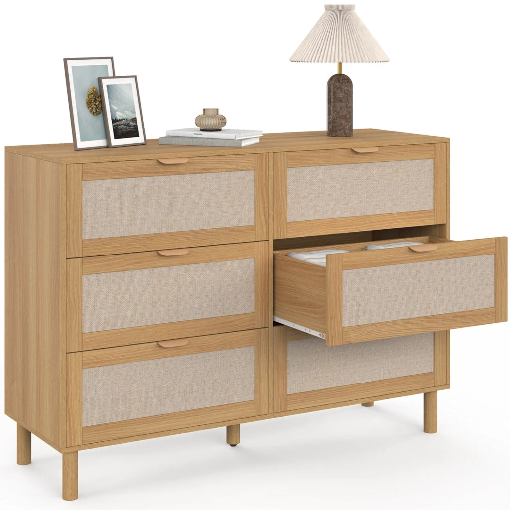 IDMarket - Contenitore ROBIN a 6 cassetti da 115 cm in legno e tessuto effetto lino