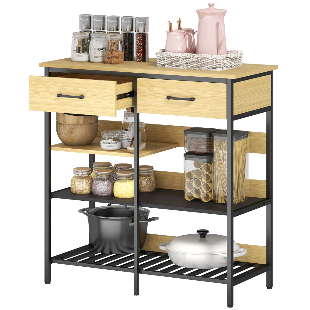 Credenza con 2 Cassetti e 3 Ripiani Aperti ¨C Xylo ¨C Legno Naturale 90x40x91 cm