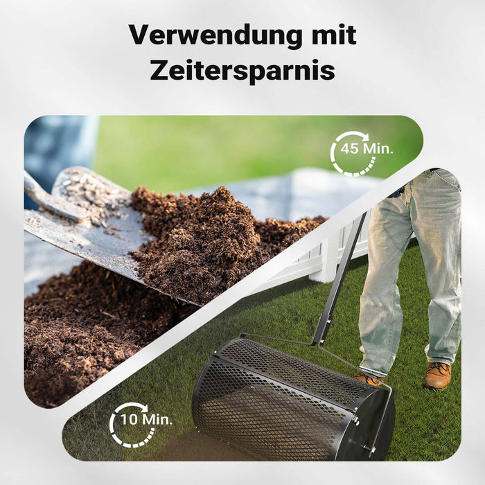 Rullo spargiterriccio e spandicompost 75 l, 110x64x40 cm, gabbia a rete