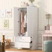 Armadio guardaroba con due cassetti e vano appendiabiti 70 x 40 x 170 cm in MDF bianco
