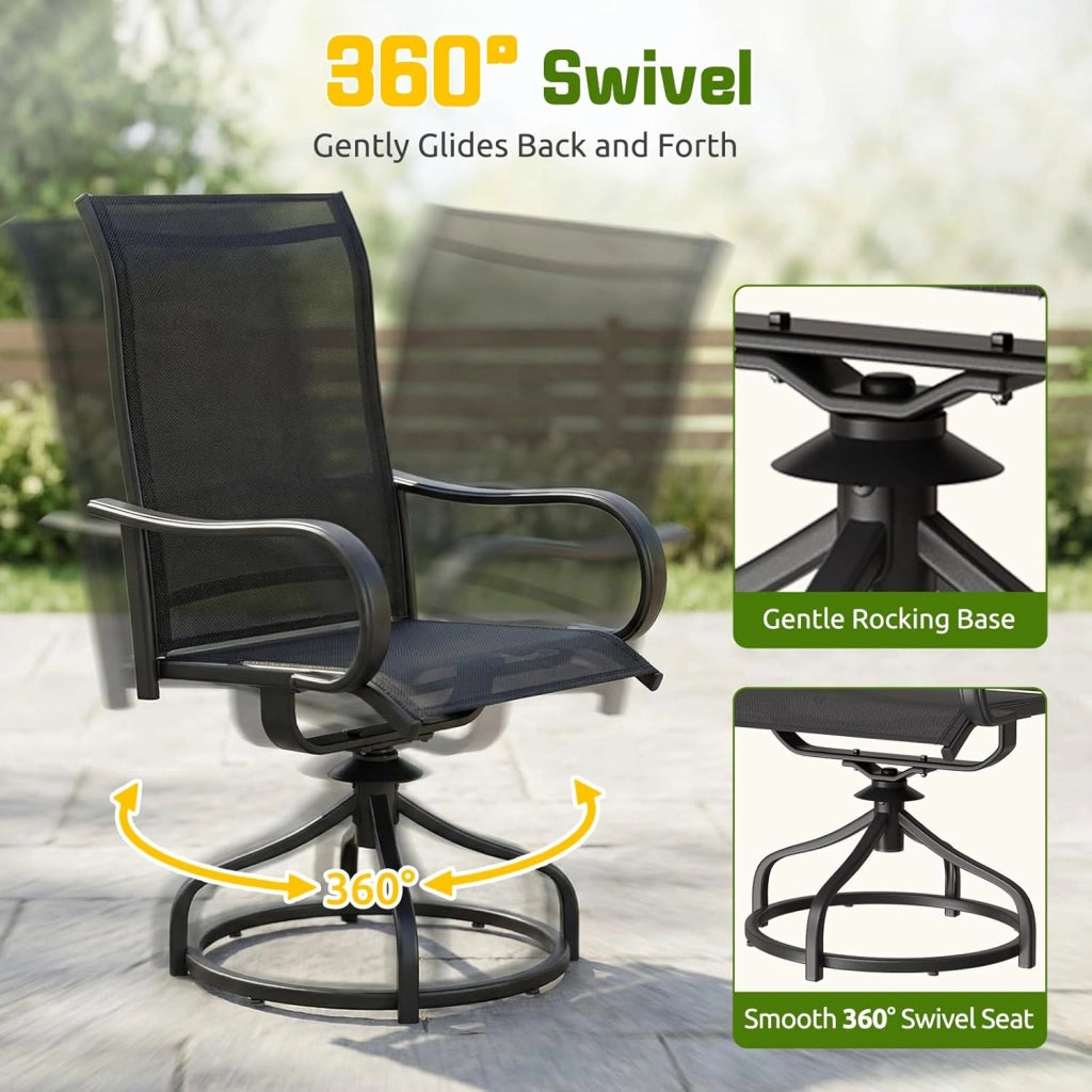 Set di 4 sedie da giardino girevoli a 360°, in metallo, resistenti alle intemperie, antiruggine, da balcone con schienale alto, portata fino a 150 kg, per terrazze, giardino, balcone, bistrot