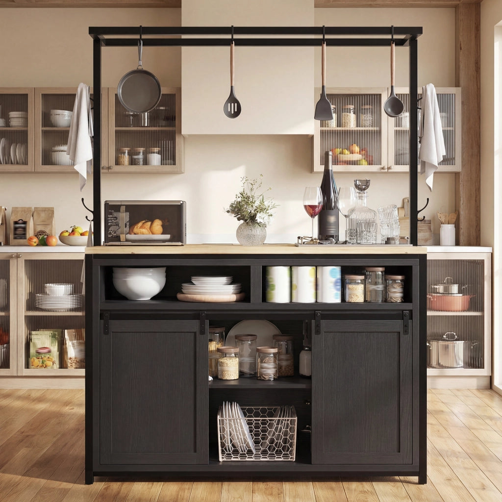 MOBILE DA CUCINA con piano di lavoro 107x62x183 cm Nero MDF e metallo