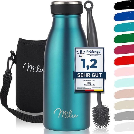 Fiasco in acciaio inossidabile per bevande, 350 ml, 500 ml, 750 ml, 1000 ml, fiasco termico per bambini e adulti, privo di bolle, fiasco isolante, adatto per bibite gassate, inclusa spazzola di pulizia (grande, 350 ml)