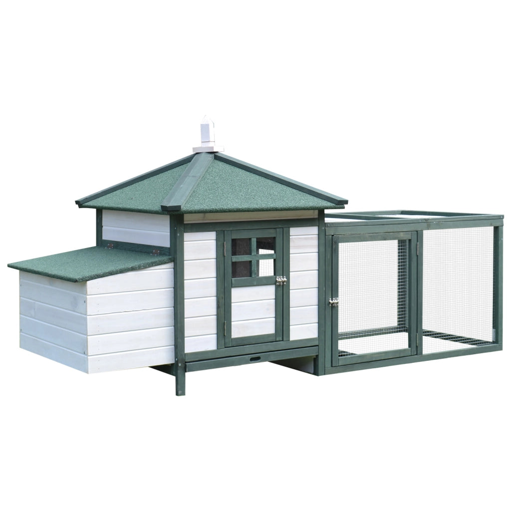 Easycomfort Pollaio da Giardino Prefabbricato in Legno 196x76x97cm, Bianco e Verde
