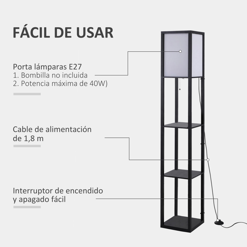 Lampada da Terra con Scaffali ¨C Minimal ¨C Legno Nero