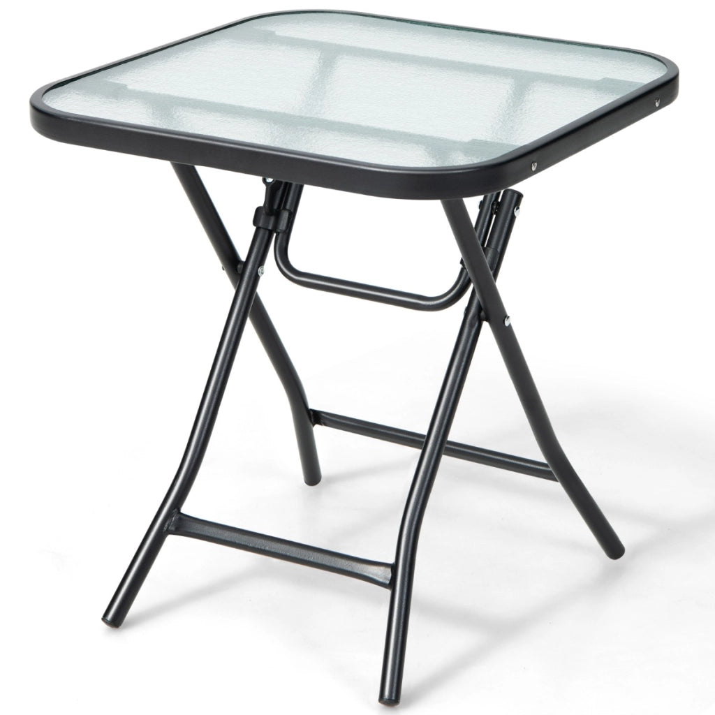 Tavolo bistr¨° quadrato con telaio antiruggine da patio, Tavolo da pranzo pieghevole con piano in vetro temperato-Tavoli da esterno