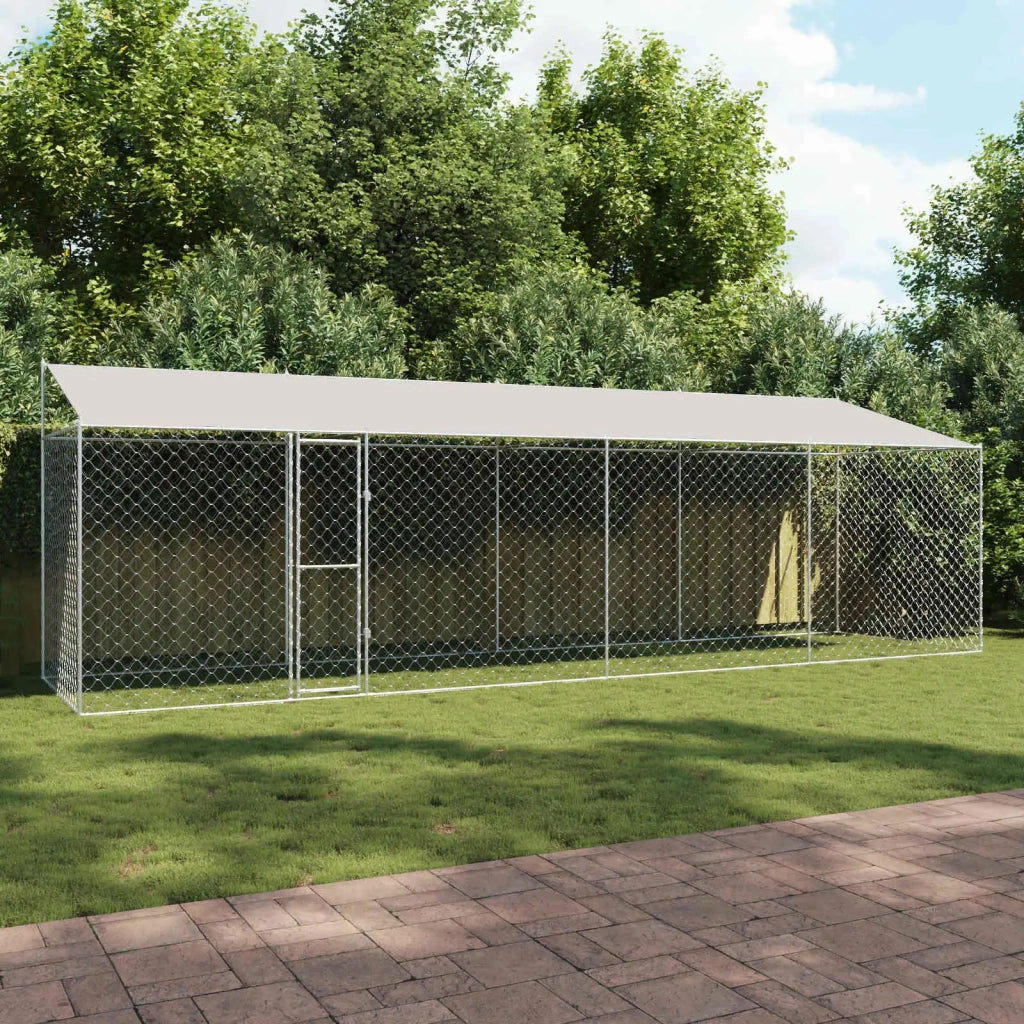 Gabbia per Cani con Tetto Argento 800 x 200 x 256 cm