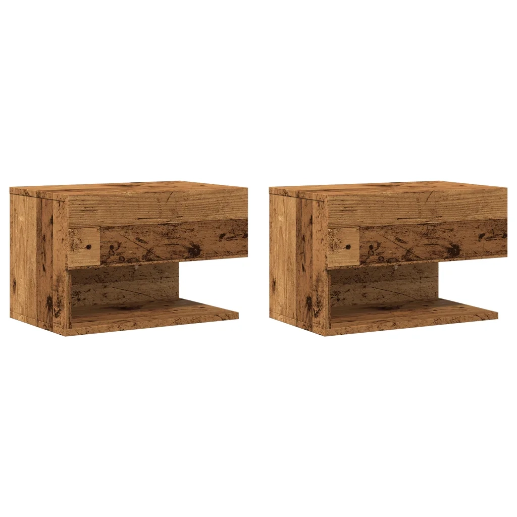 vidaXL Comodini da Parete 2pz Legno Antico