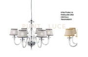 LAMPADARIO BACH 6 LUCI CRISTALLO E FINITURA ORO ATTACCO E14 CON PARALUMI