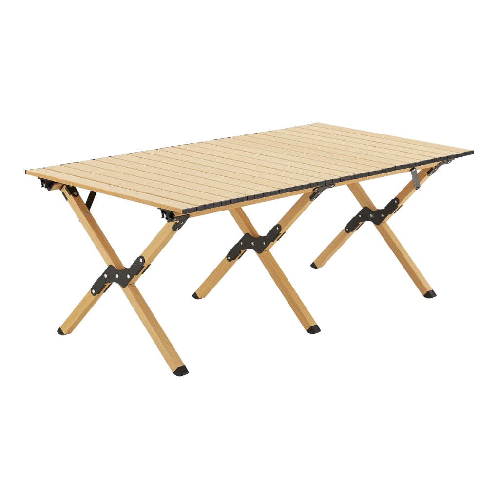 Set tavolo e 4 sedie da campeggio in tessuto Oxford 600D effetto legno beige 03_0010694