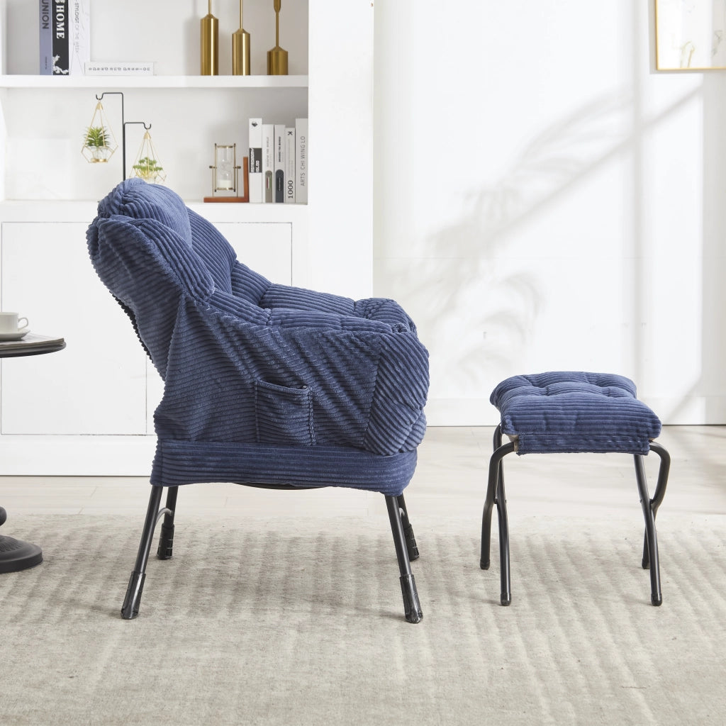 POLTRONA Lounge con Pouf 70x64x95 cm Blu Navy in Acciaio
