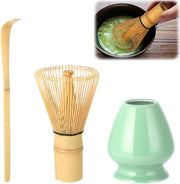 Set di Tè Matcha con Frusta in Bambù a 80 Denti Manufatto Tradizionale Cerimonia del Tè Giapponese con Polvere di Tè Verde 3-Pezzi Regalo Facile da Pulire