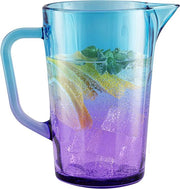 Karaf d'acqua colorato, 1 litro, con maniglia pratica, 19 cm, bicchiere di vetro, blu, viola, bicchiere di vetro, 1 litro, colorato