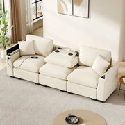Divano 3 posti - Xylo - In chenille, con tavolo e USB, beige, multifunzione