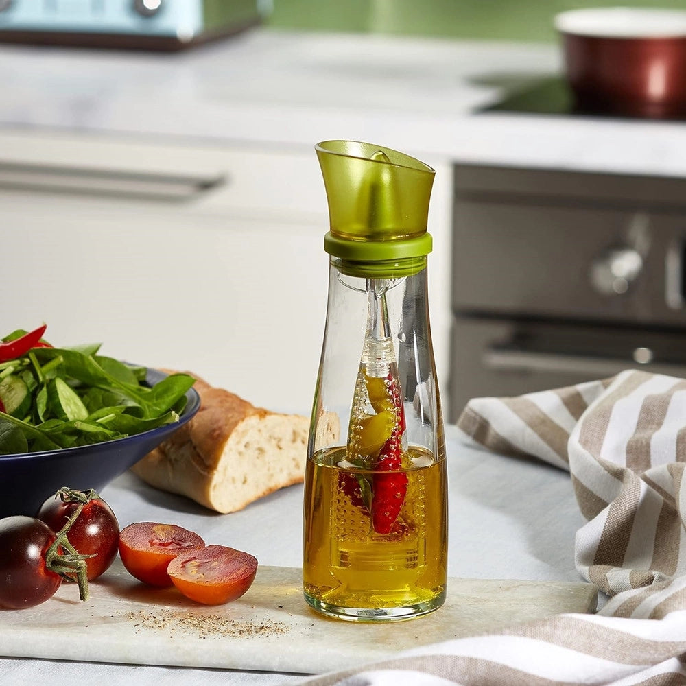 Trade Shop - Oliera Con Infusore In Vetro Verde Capacità Da 250 Ml Per Condire Alimenti Cucina -