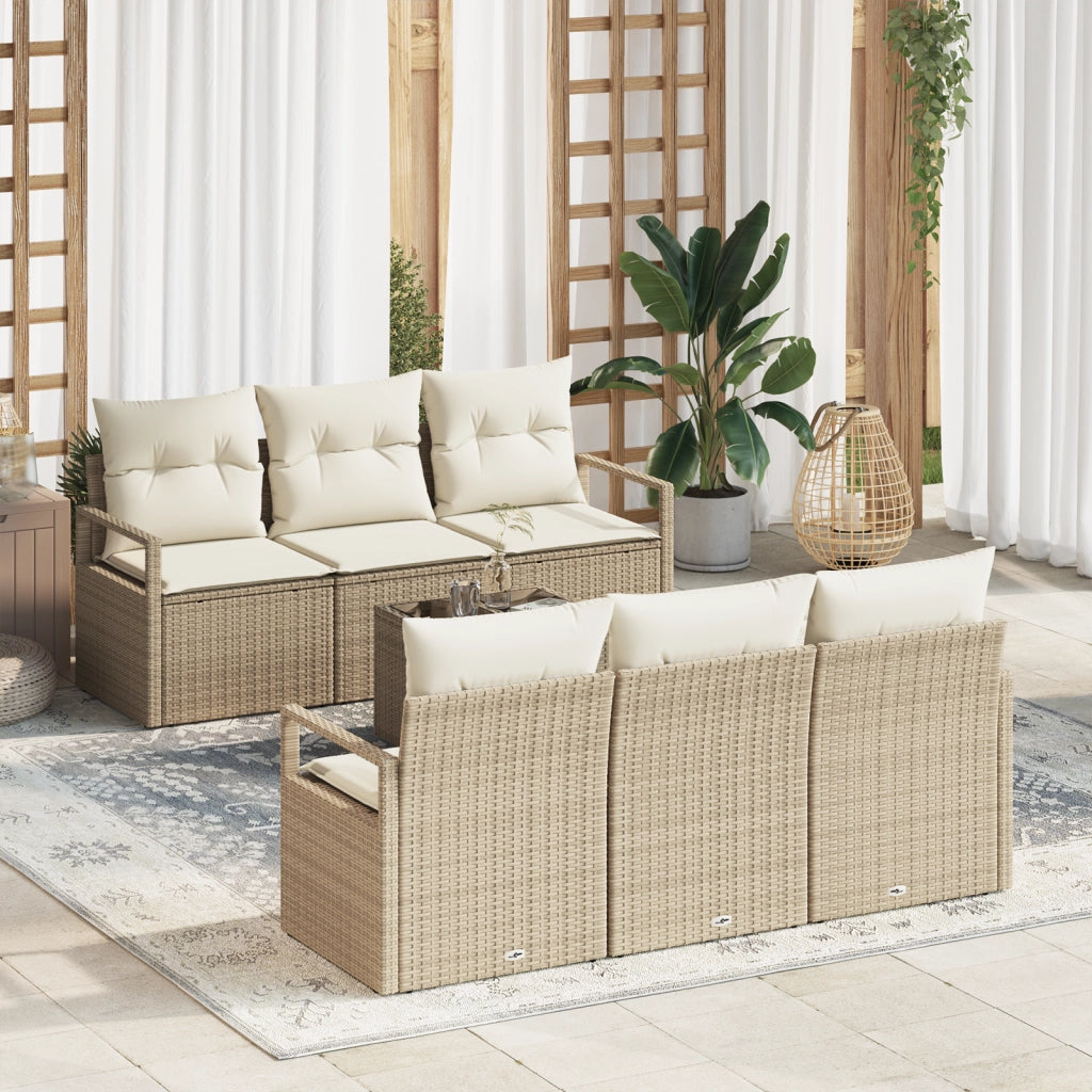 Set Divano da Giardino 7 pezzi con Cuscini Beige Polirattan