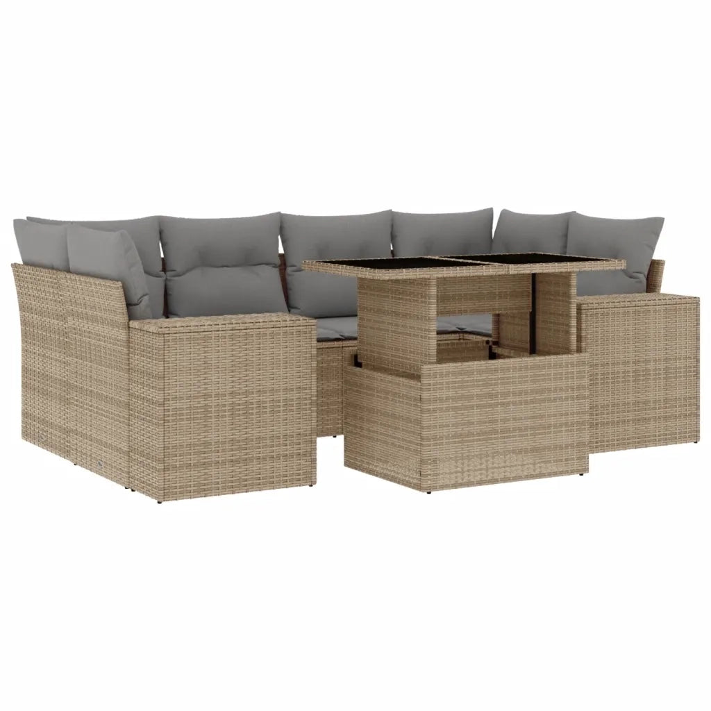 Set Divani da Giardino 7 pz con Cuscini Beige in Polyrattan 3269019