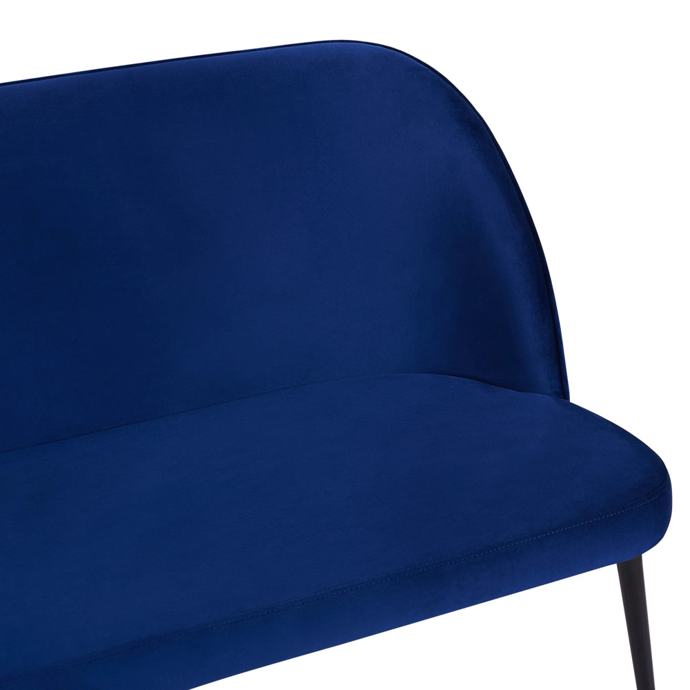 Divano da cucina Rivestimento in tessuto di velluto blu navy Struttura in metallo a 2 posti Gambe nere Panca