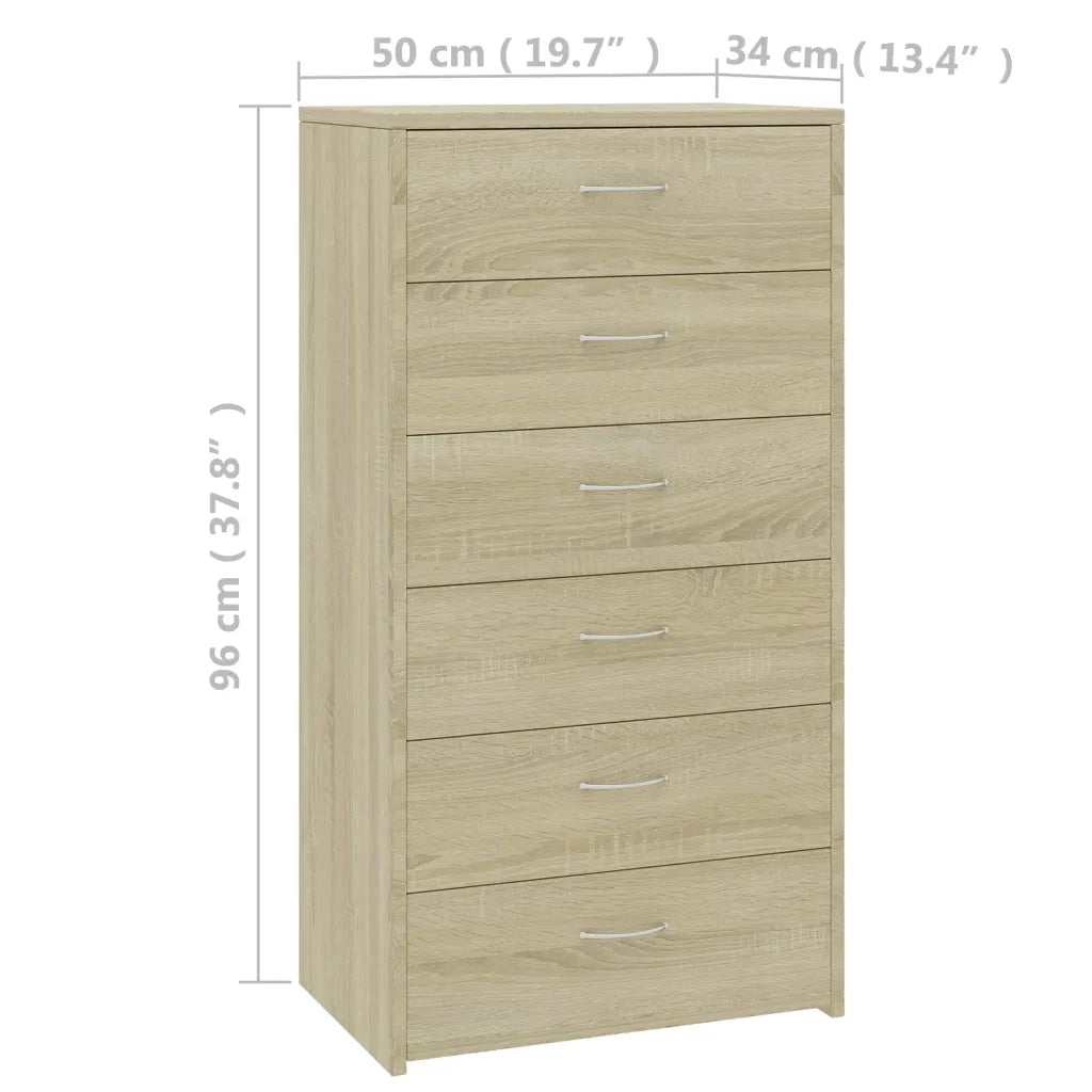 Credenza 6 Cassetti Rovere Sonoma 50x34x96cm Legno Multistrato 800669