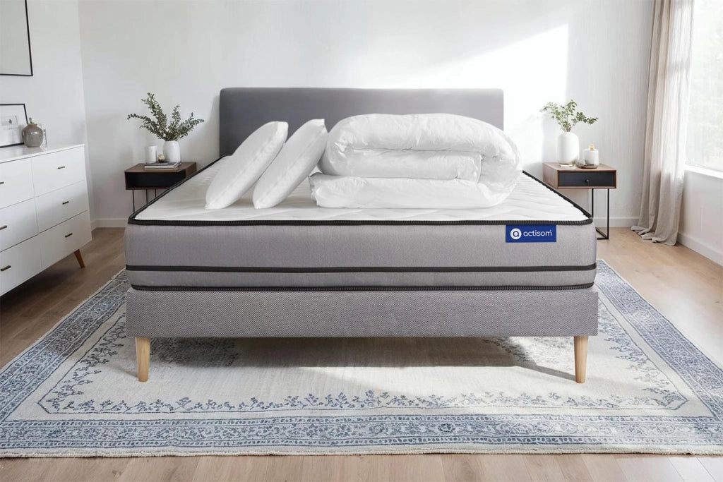 Pacchetto letto completo - Materasso 140x200cm + Box spring con doghe (kit) + 2 cuscini + Piumone - Actilatex Night