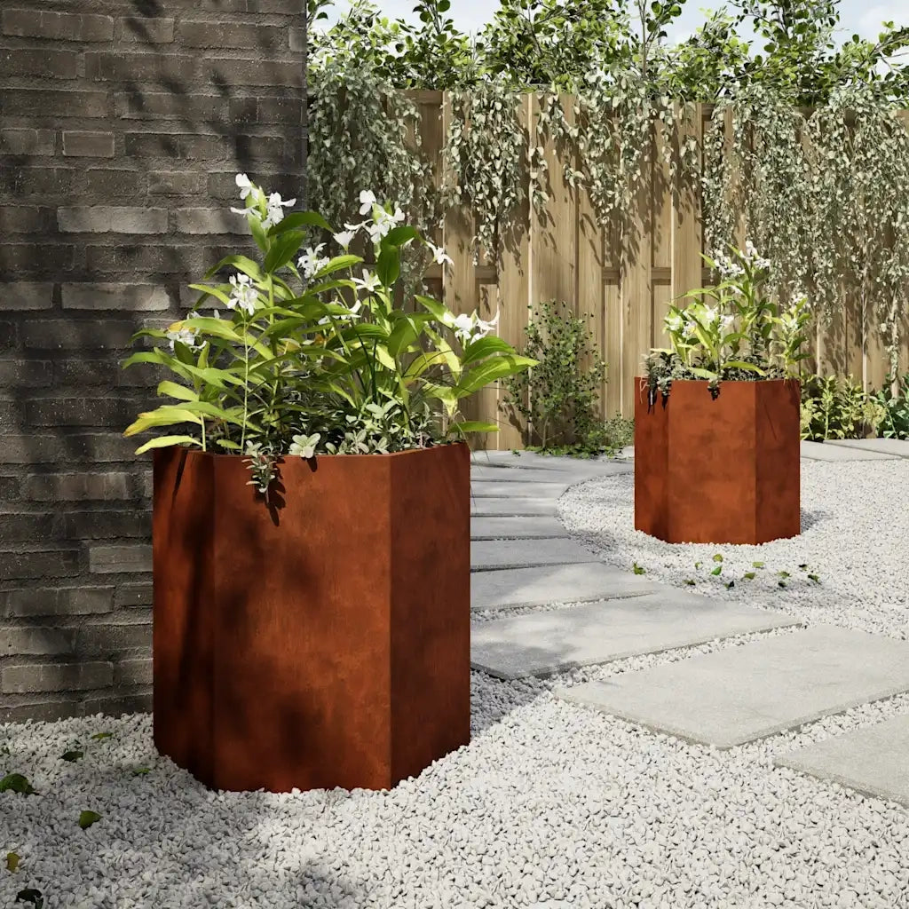 Fioriere da Giardino 2 pz Esagono 46x40x45 cm in acciaio corten 851121