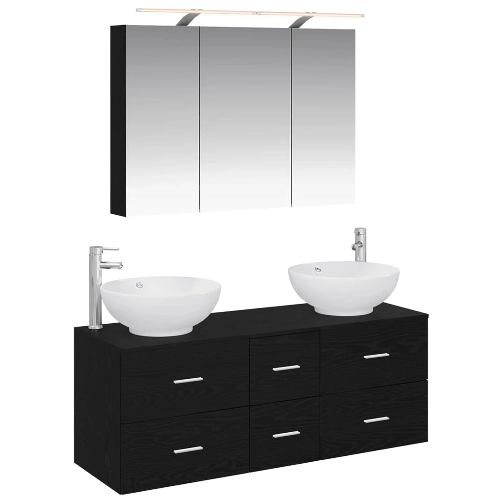 Set di mobili per il bagno 4 pcs Rovere Nero 3406976