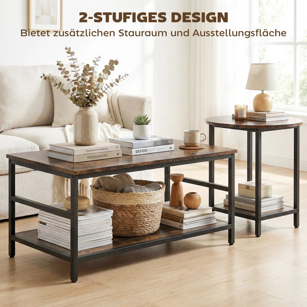 Tavolino da salotto ¨C zephmum ¨C Rustico, Marrone, 2 Pezzi