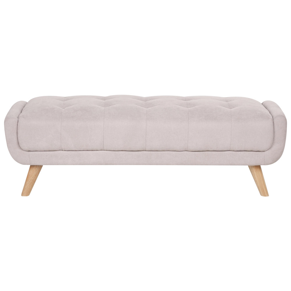 Pouf rettangolare in tessuto color tortora, stile retrò, per soggiorno, con gambe in legno