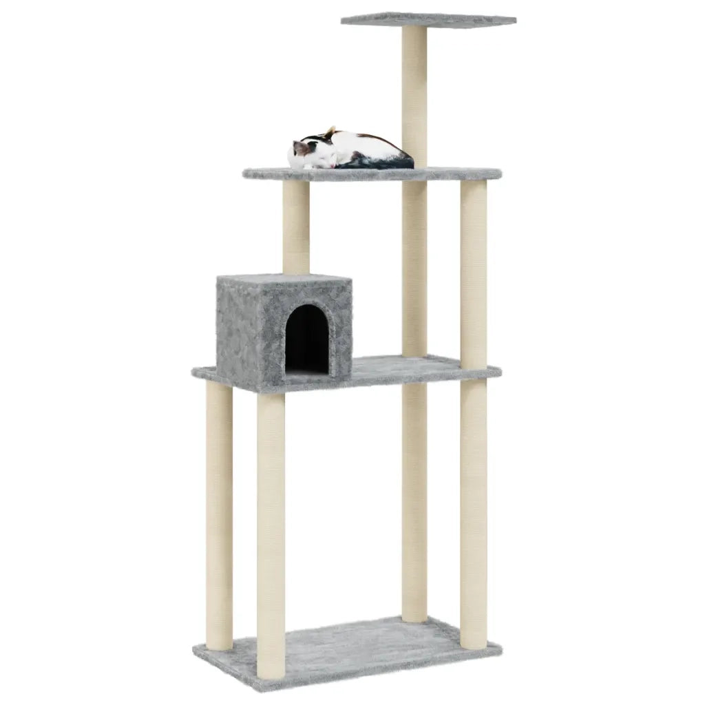 Albero per Gatti con Tiragraffi in Sisal Grigio Chiaro 147 cm 171477