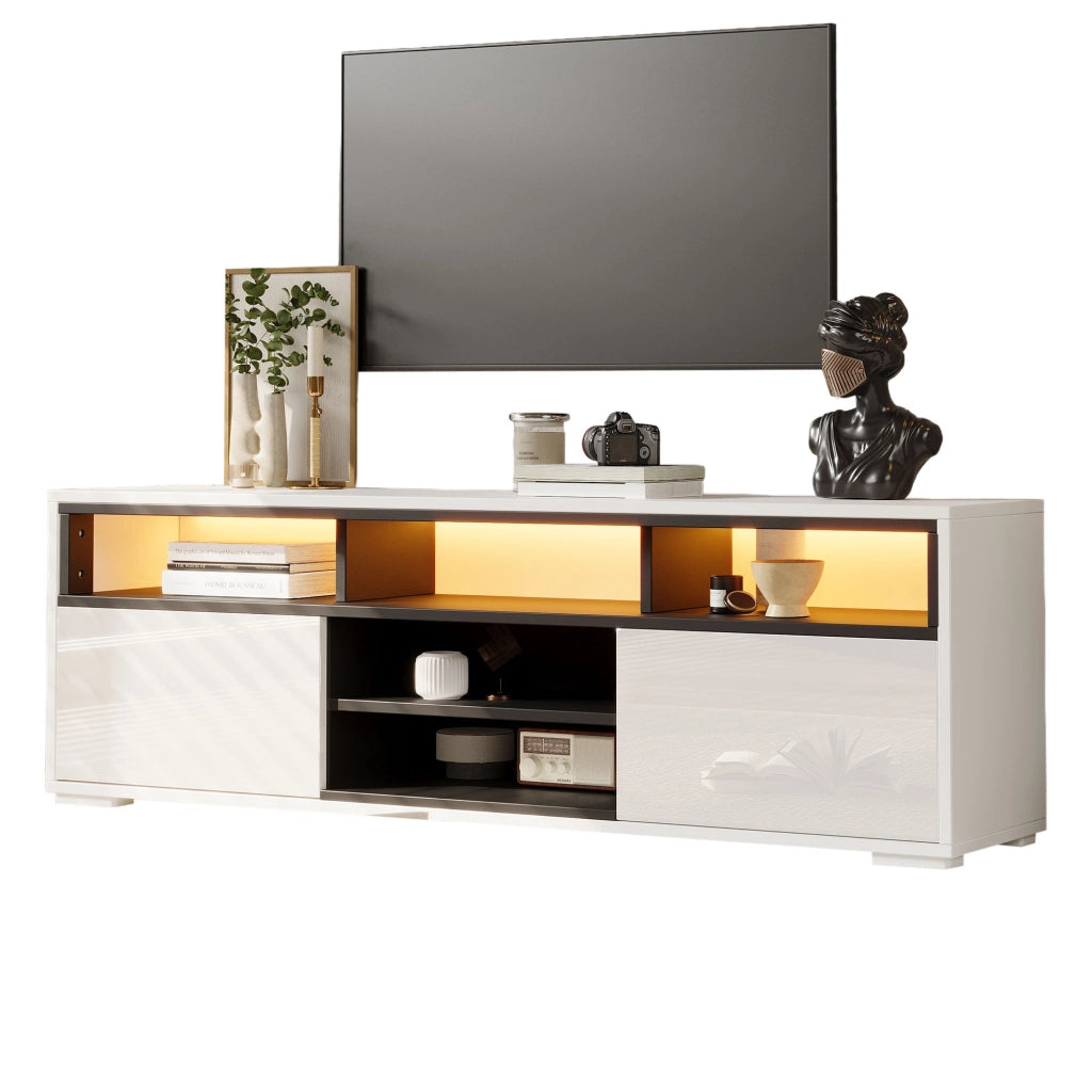Mobile porta tv 150 cm bianco e nero con luci led; supporta schermi 65 pollici