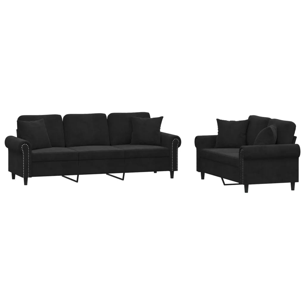 Set di Divani 2 pz con Cuscini Nero in Velluto 3202275
