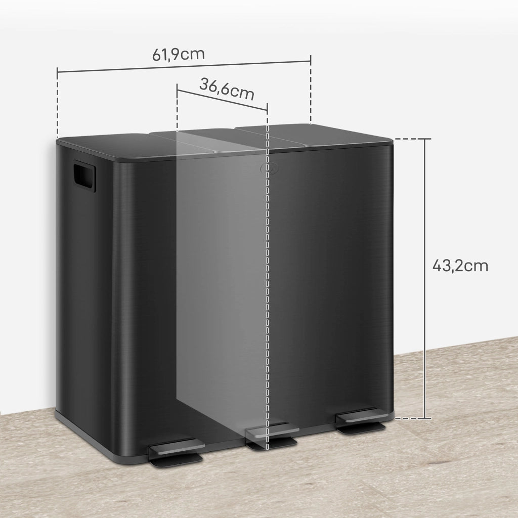 Cestino 3 Scomparti 15L ¨C zephmum ¨C Nero, Deodorante, Soft-Close
