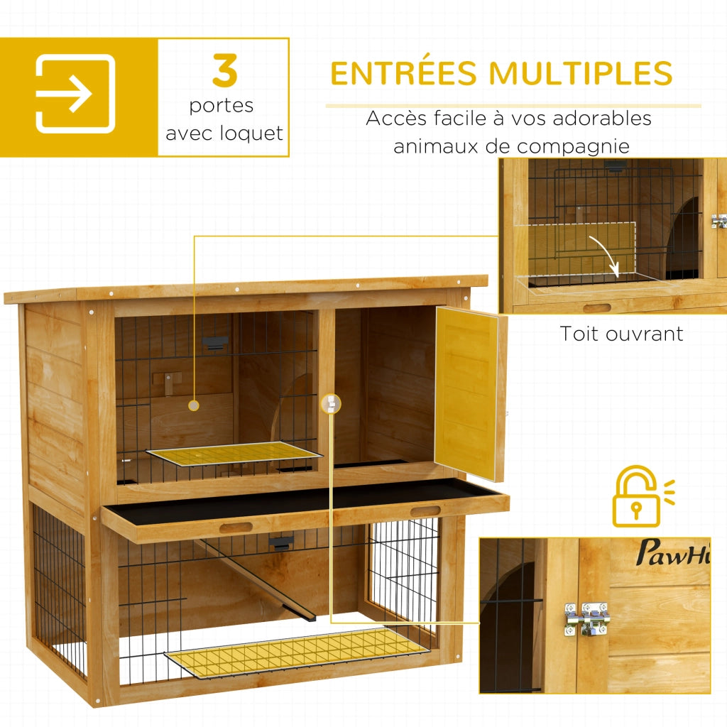 Conigliera in Legno a 2 Piani ¨C zephmum ¨C 85x50x80 cm Giallo