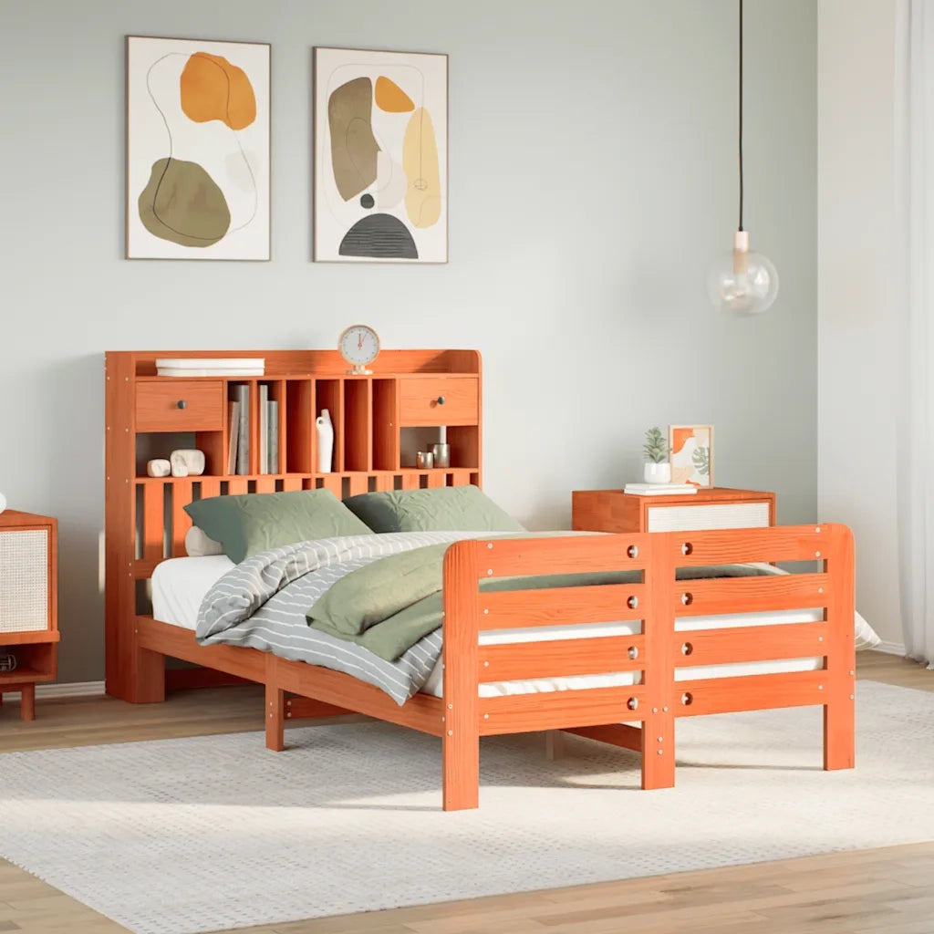 vidaXL Letto Libreria senza Materasso Marrone Cera 135x190 cm in Pino