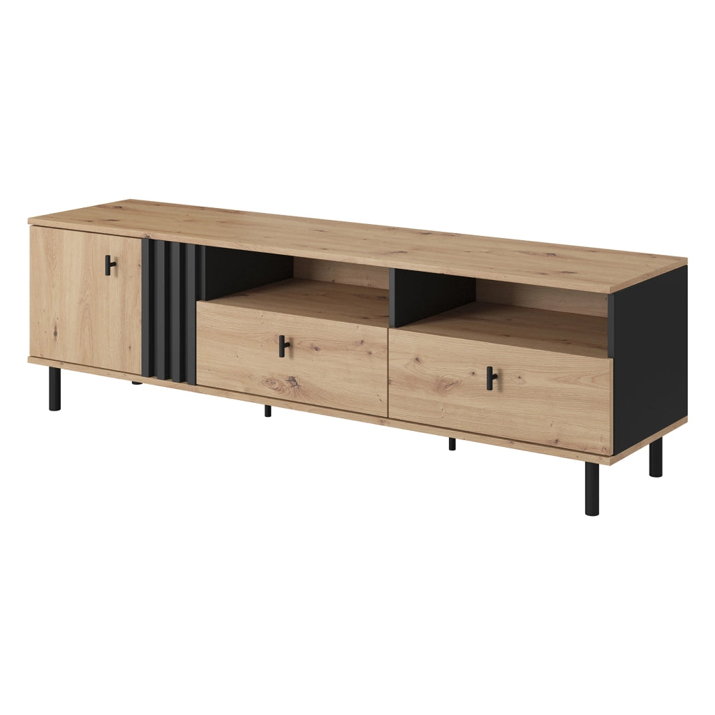 Kalese, Mobile Porta tv 2 Cassetti, 165x40x49h cm Marrone Rovere Nodi