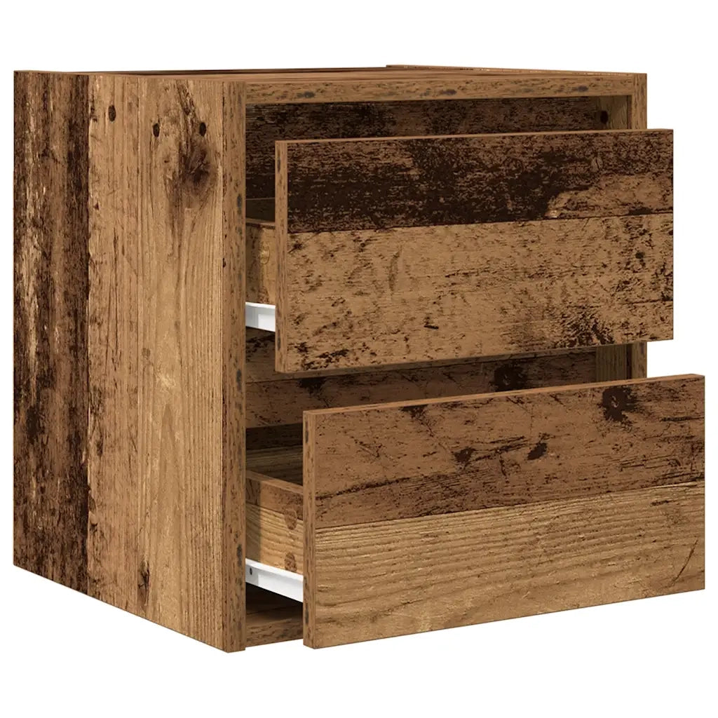 Set di 2 Comodini | Armadio da Notte | Mobiletto da notte a Muro Legno Antico 38x34x40 cm