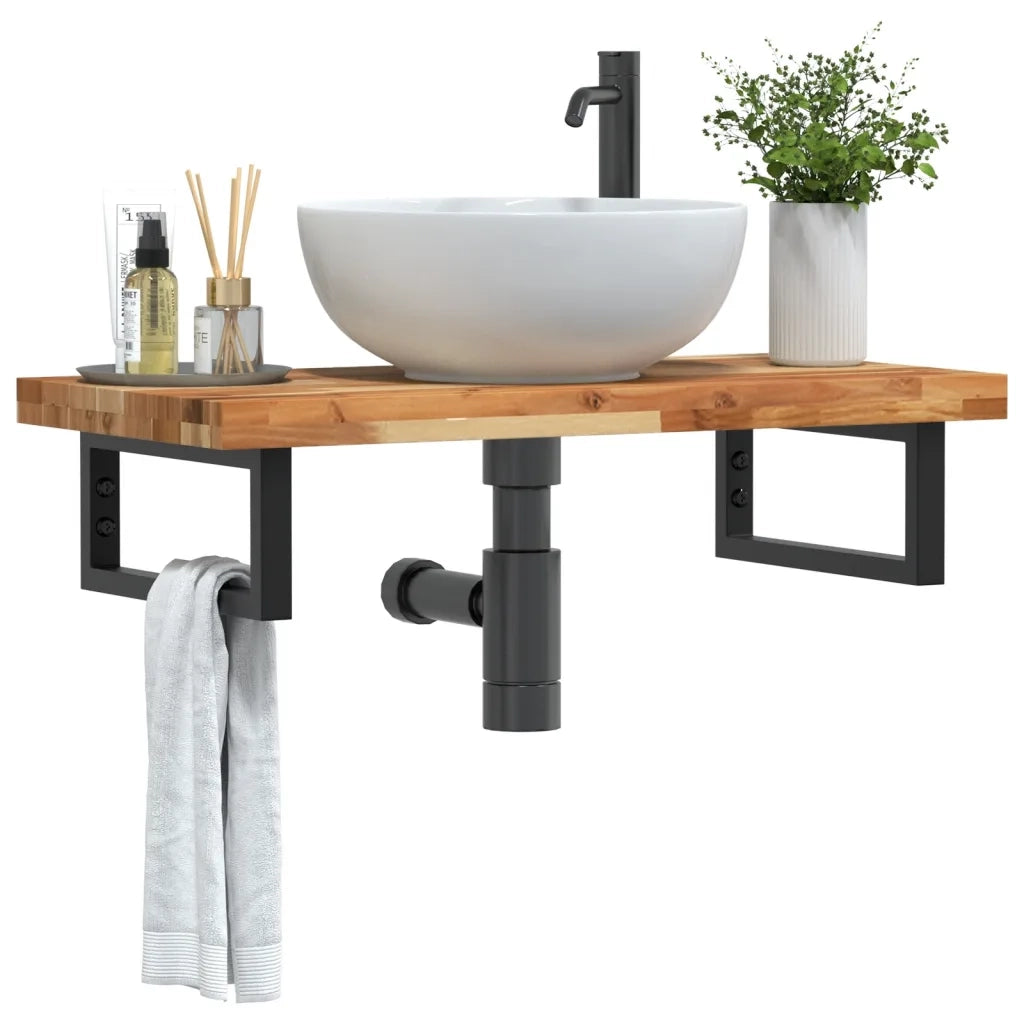 vidaXL Ripiano a Parete per Lavabo in Acciaio e Massello di Acacia