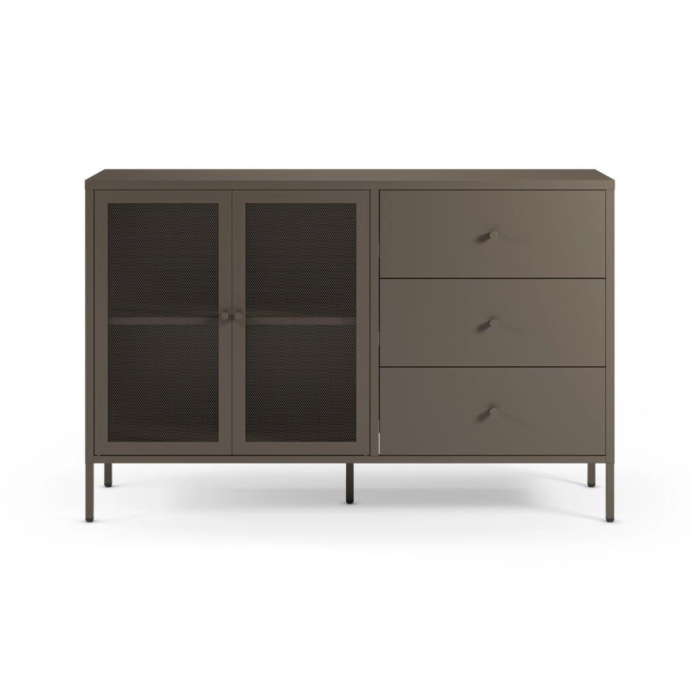 Credenza Fayna in metallo mocha con 2 ante e 3 cassetti 140x40x90H Design industriale