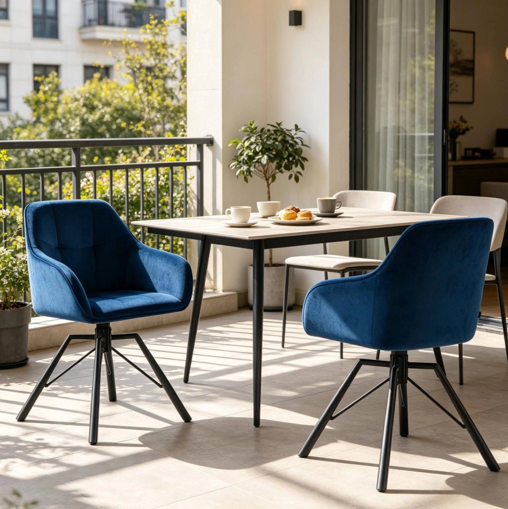 Set di 2 sedie da pranzo girevoli in velluto blu