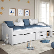 Dormeuse 3 Cassetti Bianca 90x200 cm Legno Massello Pino IRUN 3185214