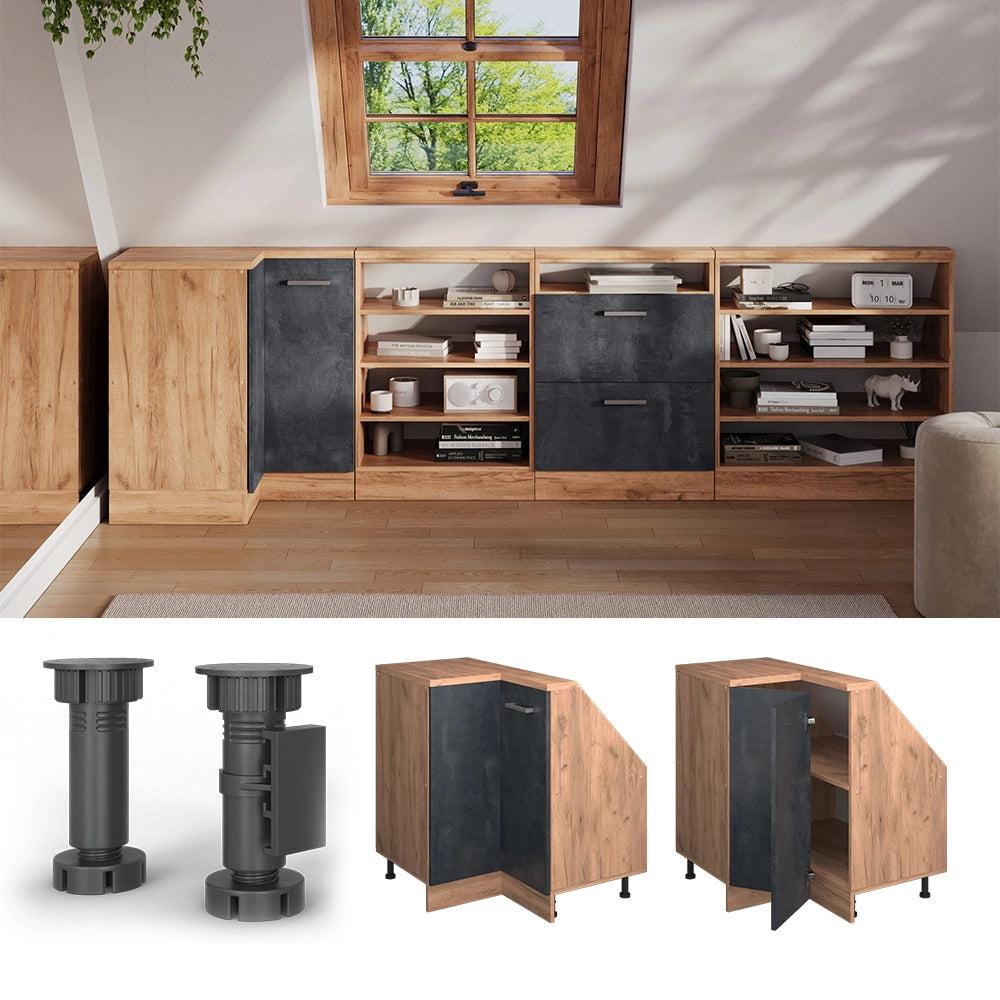 Mobile sottotetto Mobile angolare Rion Calce nera/Rovere dorato 75.6 x 83.8 cm con 1 porta Vicco