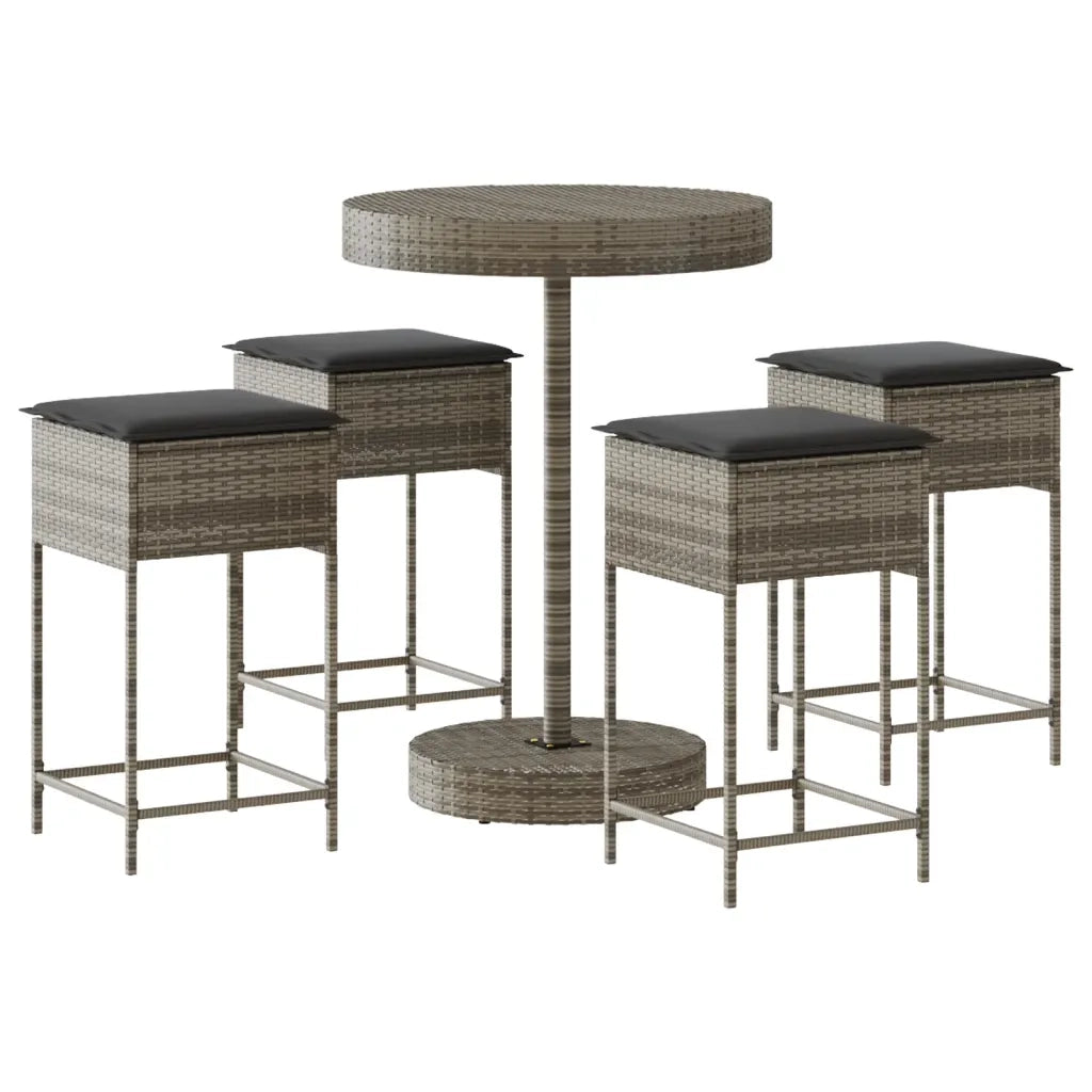 vidaXL Set Bar da Giardino 5 pz con Cuscini in Polyrattan Grigio